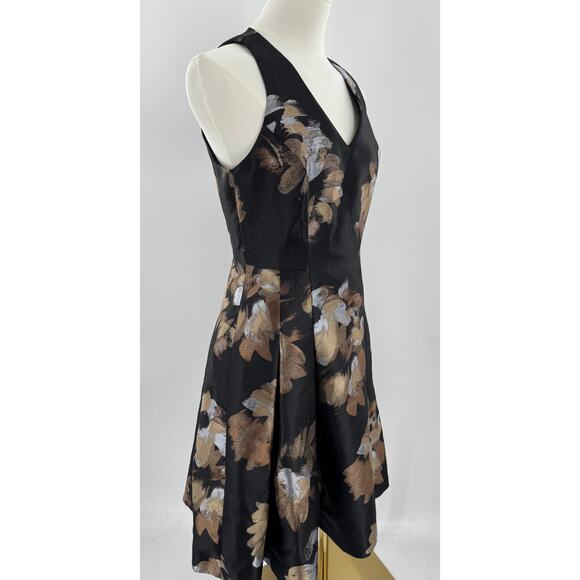 Tommy Hilfiger Black Gold Jacard Floral Dress Cocktail Party Silk LBD S 4 - Picture 2 of 11